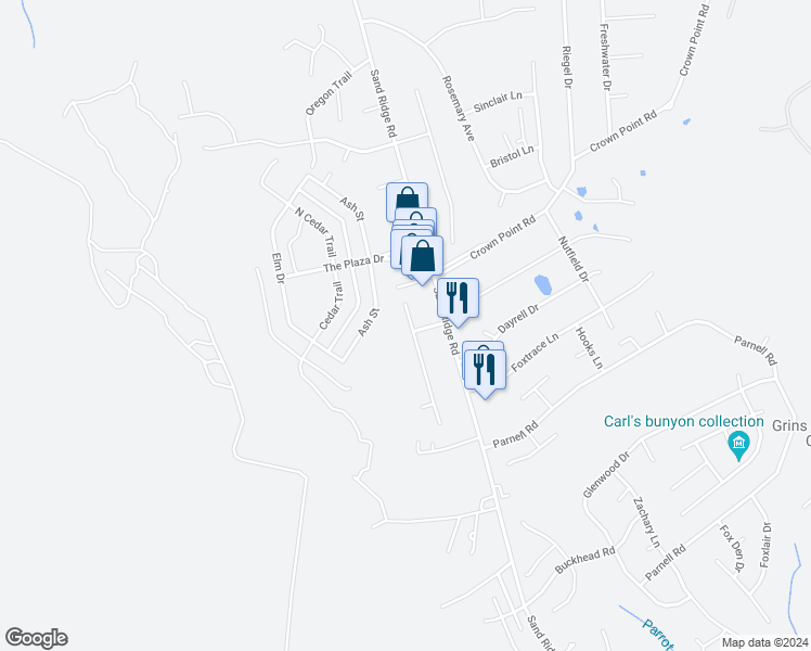 map of restaurants, bars, coffee shops, grocery stores, and more near 103 North Ginger Drive in Hubert