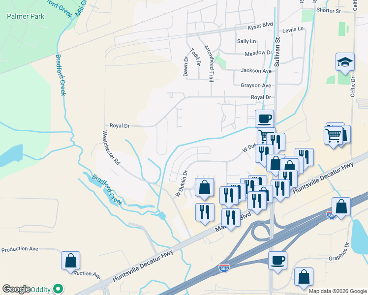 map of restaurants, bars, coffee shops, grocery stores, and more near 448 Shamrock Drive in Madison