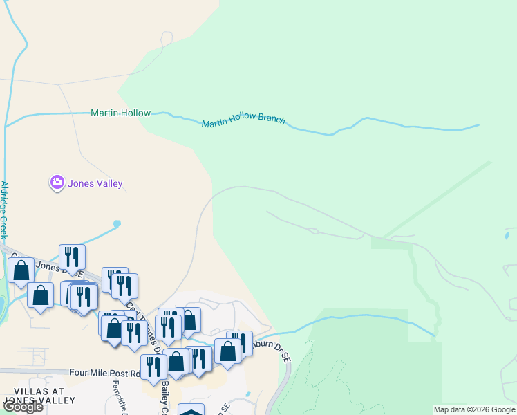 map of restaurants, bars, coffee shops, grocery stores, and more near 4950 Ledges Drive in Huntsville