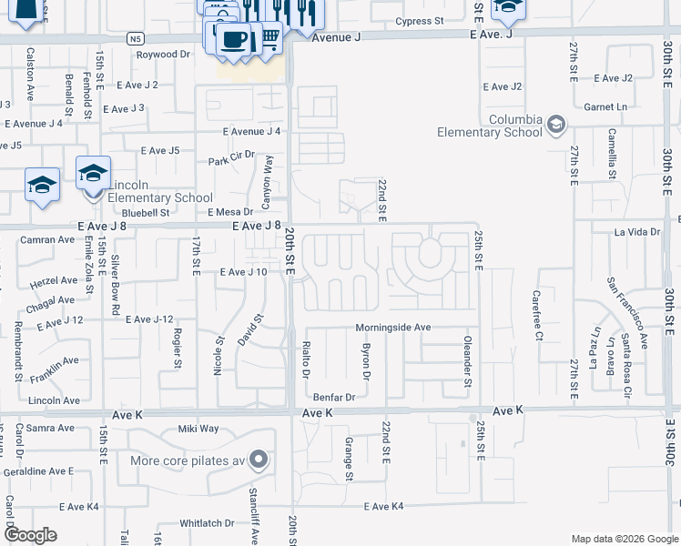 map of restaurants, bars, coffee shops, grocery stores, and more near in Hi Vista