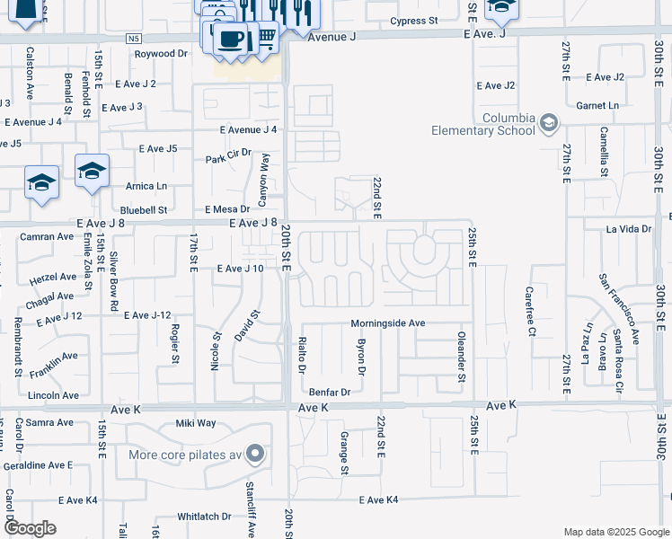 map of restaurants, bars, coffee shops, grocery stores, and more near in Hi Vista
