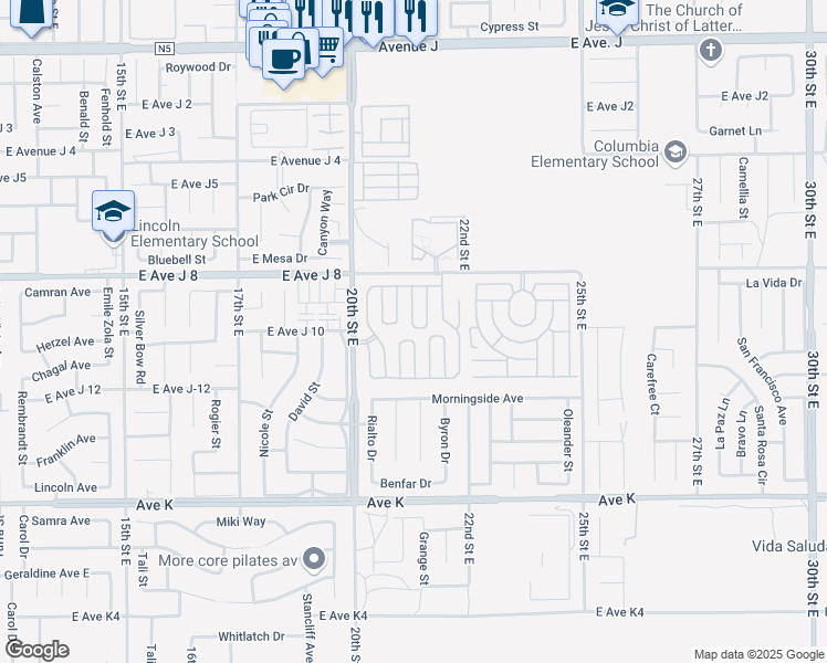 map of restaurants, bars, coffee shops, grocery stores, and more near in Hi Vista