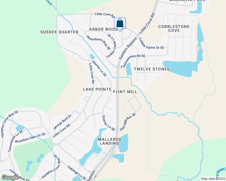 map of restaurants, bars, coffee shops, grocery stores, and more near 2639 Quarter Lane Southeast in Owens Cross Roads