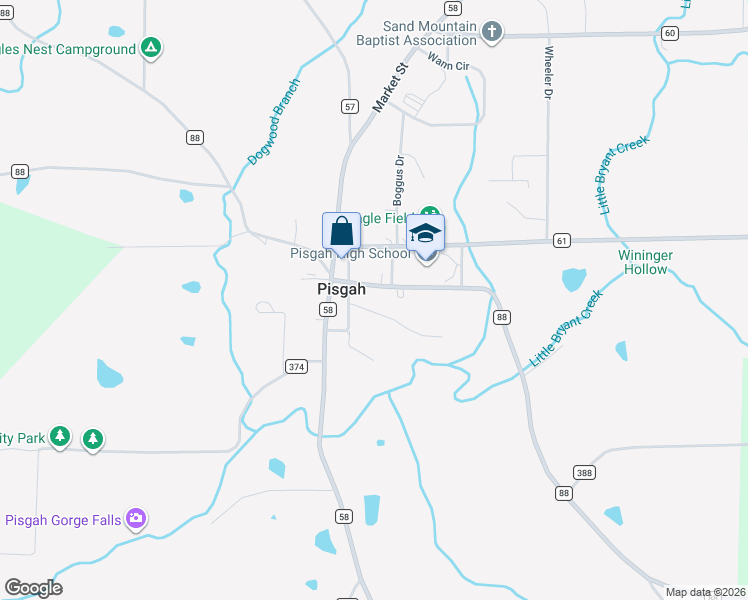 map of restaurants, bars, coffee shops, grocery stores, and more near 10887 County Road 88 in Pisgah