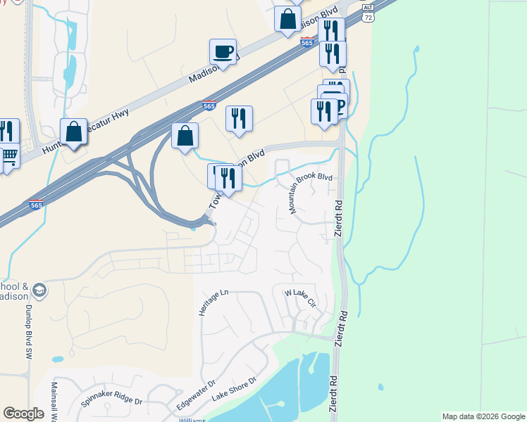 map of restaurants, bars, coffee shops, grocery stores, and more near 115 Montrose Drive in Madison