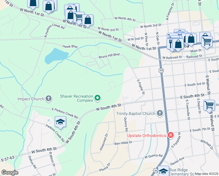 map of restaurants, bars, coffee shops, grocery stores, and more near 222 Scotland Road in Seneca