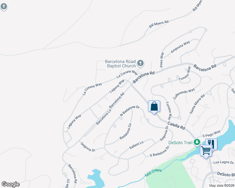 map of restaurants, bars, coffee shops, grocery stores, and more near 45 Barcelona Lane in Hot Springs