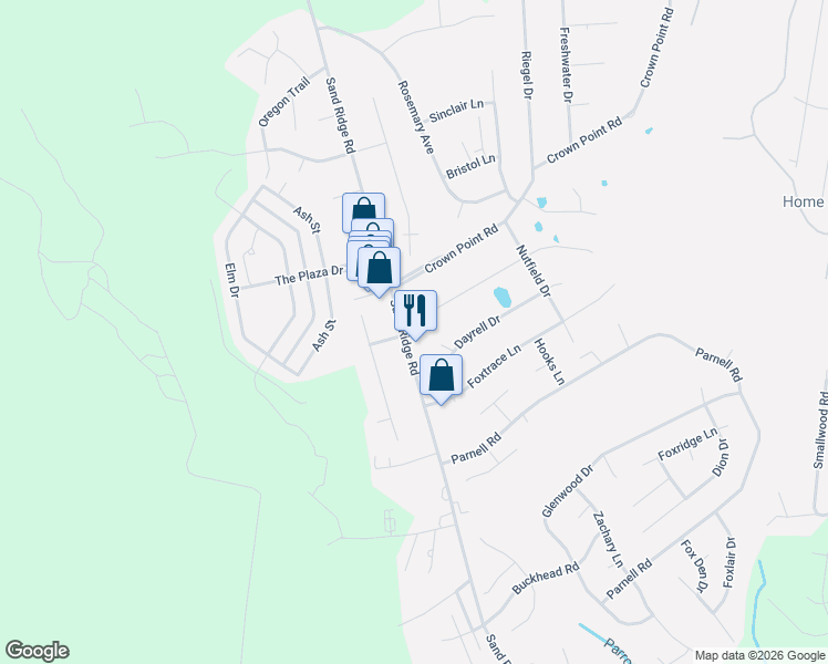 map of restaurants, bars, coffee shops, grocery stores, and more near 103 North Branch Circle in Hubert