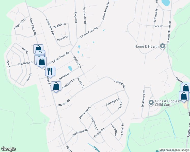map of restaurants, bars, coffee shops, grocery stores, and more near 157 Parnell Road in Hubert