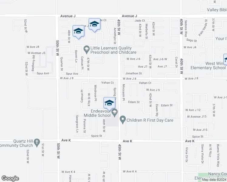 map of restaurants, bars, coffee shops, grocery stores, and more near 43909 Spring Street in Lancaster