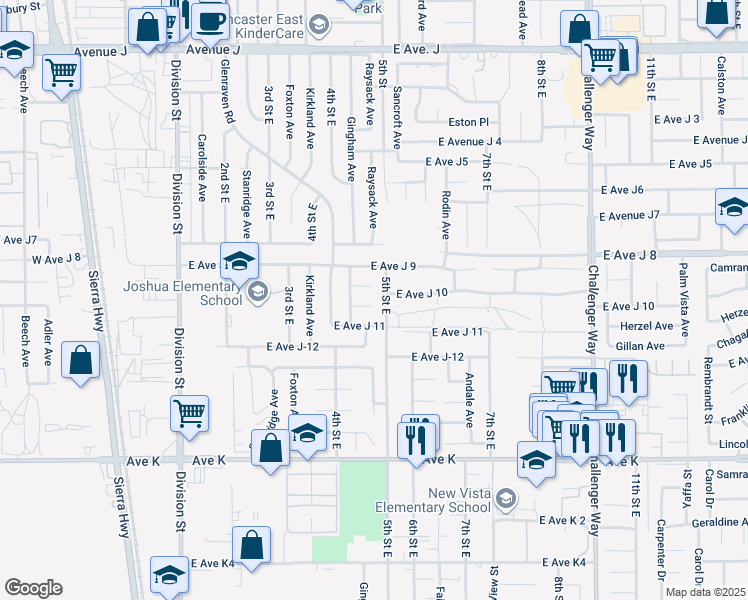 map of restaurants, bars, coffee shops, grocery stores, and more near 447 Corona Court in Lancaster
