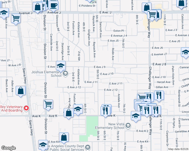 map of restaurants, bars, coffee shops, grocery stores, and more near 447 Corona Court in Lancaster