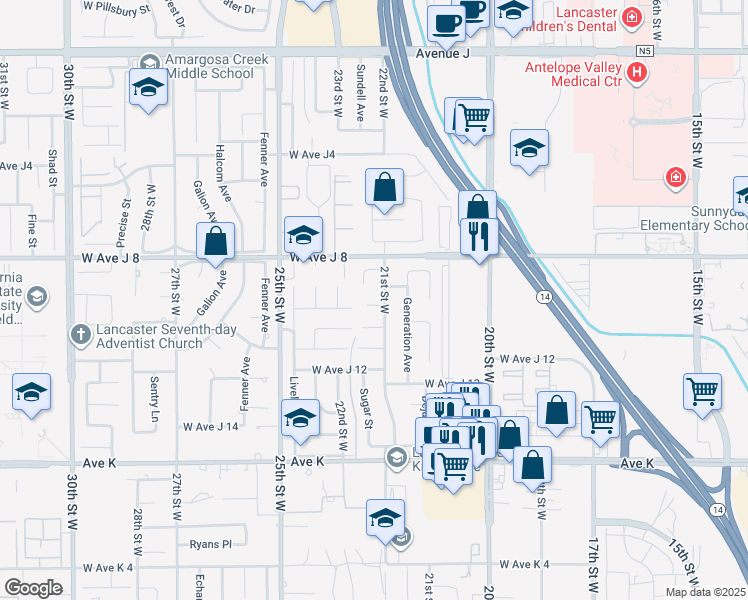 map of restaurants, bars, coffee shops, grocery stores, and more near 2107 Forry Street in Lancaster