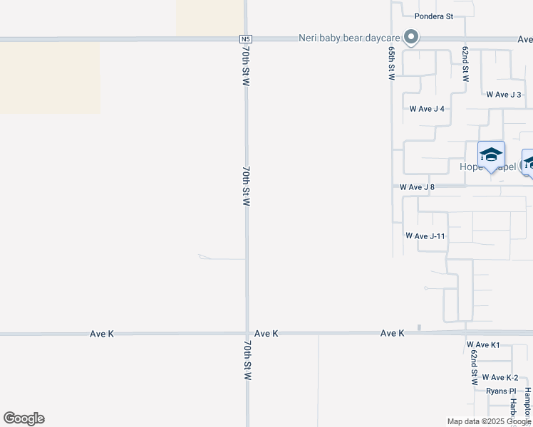 map of restaurants, bars, coffee shops, grocery stores, and more near 70th Street West in Lancaster