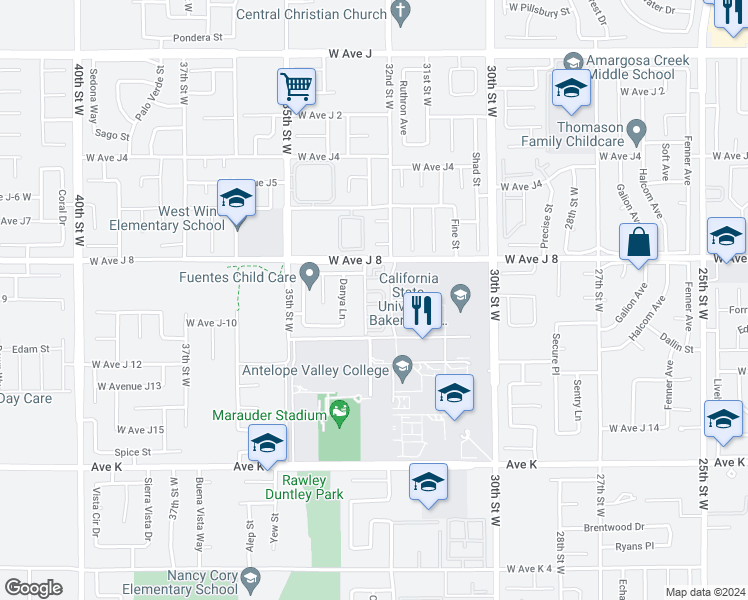map of restaurants, bars, coffee shops, grocery stores, and more near 43920 Bobby Jones Drive in Lancaster