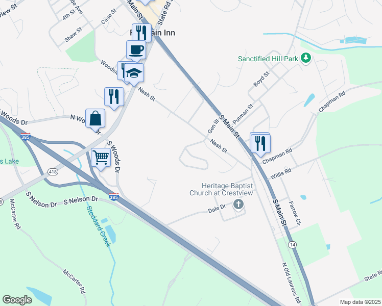 map of restaurants, bars, coffee shops, grocery stores, and more near 200 Welcome Drive in Fountain Inn
