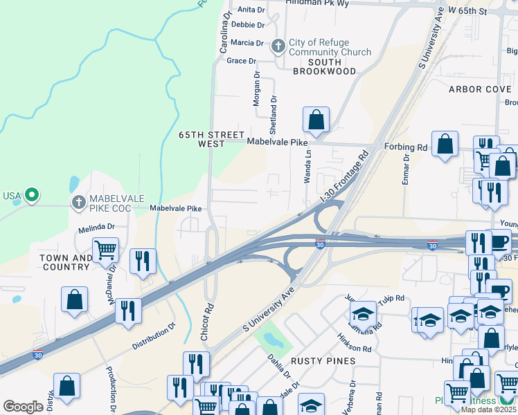 map of restaurants, bars, coffee shops, grocery stores, and more near 7601 North Chicot Road in Little Rock