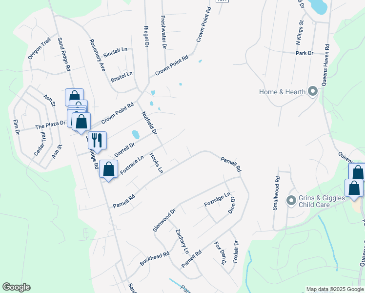 map of restaurants, bars, coffee shops, grocery stores, and more near 207 Inman Court in Hubert