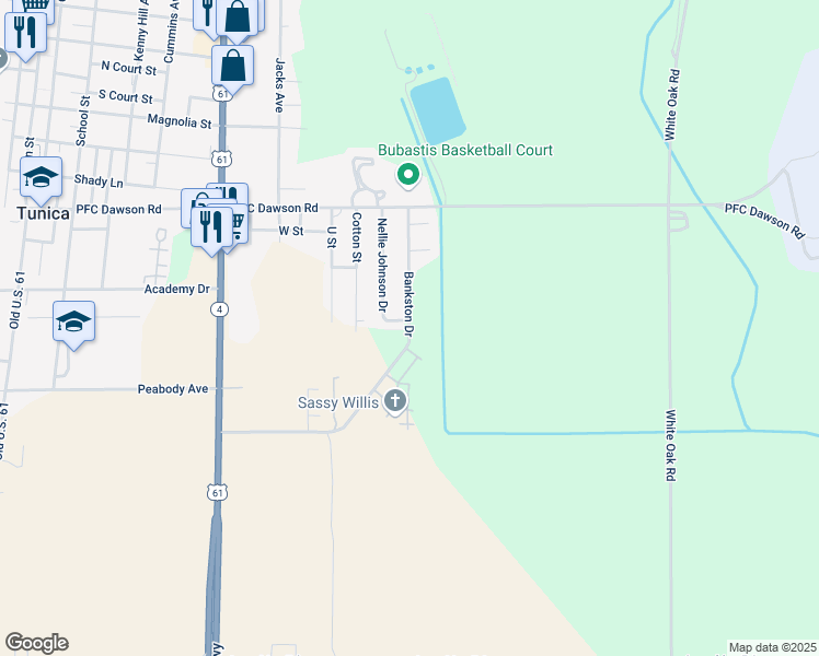 map of restaurants, bars, coffee shops, grocery stores, and more near 1378 Bankston Drive in Tunica