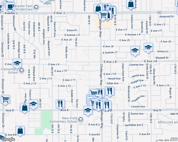 map of restaurants, bars, coffee shops, grocery stores, and more near 8th Street East in Lancaster