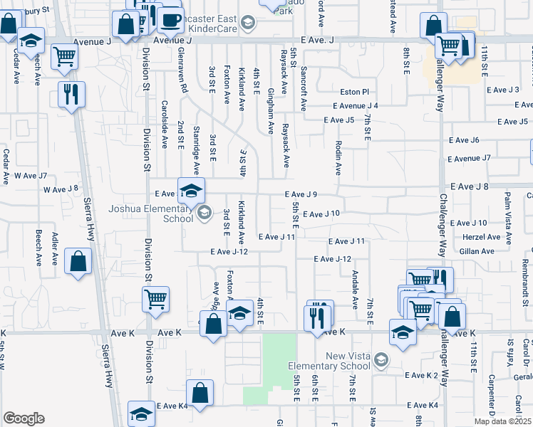 map of restaurants, bars, coffee shops, grocery stores, and more near 43915 Gingham Avenue in Lancaster