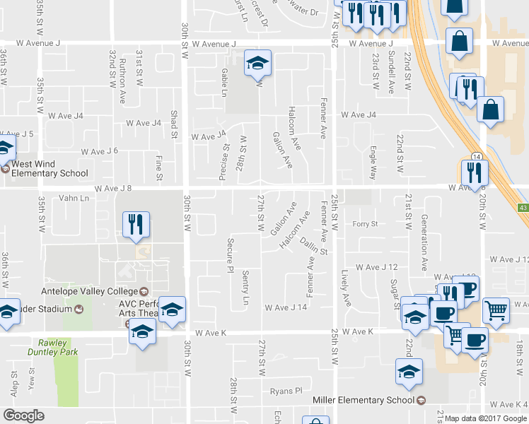 map of restaurants, bars, coffee shops, grocery stores, and more near 2653 End Court in Lancaster