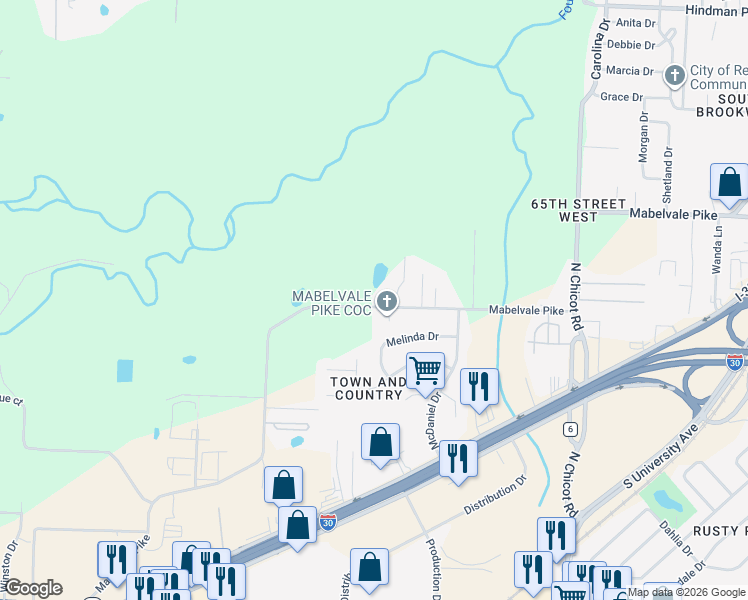 map of restaurants, bars, coffee shops, grocery stores, and more near 8020 Mabelvale Pike in Little Rock