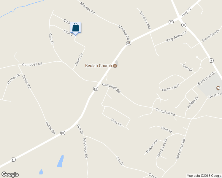 map of restaurants, bars, coffee shops, grocery stores, and more near 101 Pine Circle in Pelzer