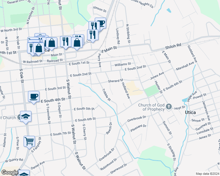 map of restaurants, bars, coffee shops, grocery stores, and more near 140 Seniors Way in Seneca