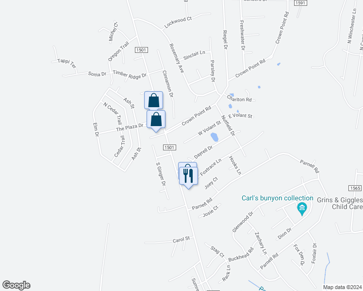 map of restaurants, bars, coffee shops, grocery stores, and more near 202 West Volant Street in Hubert