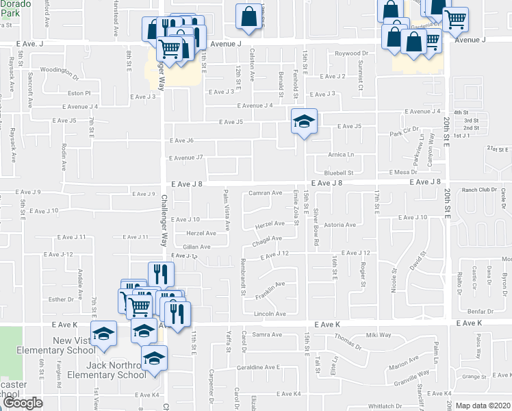 map of restaurants, bars, coffee shops, grocery stores, and more near 1225 Magnolia Drive in Lancaster