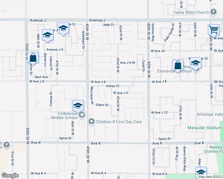 map of restaurants, bars, coffee shops, grocery stores, and more near 45051 Marbella Street in Lancaster