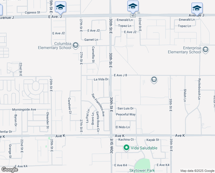 map of restaurants, bars, coffee shops, grocery stores, and more near 43921 30th Street East in Lancaster
