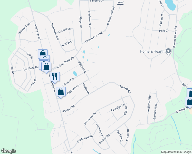 map of restaurants, bars, coffee shops, grocery stores, and more near 405 Foxtrace Lane in Hubert