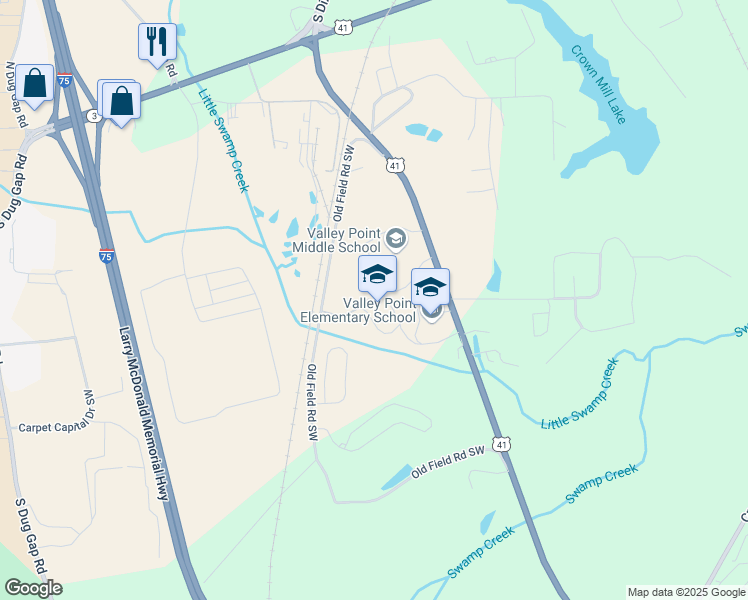 map of restaurants, bars, coffee shops, grocery stores, and more near 3796 South Dixie Road in Dalton