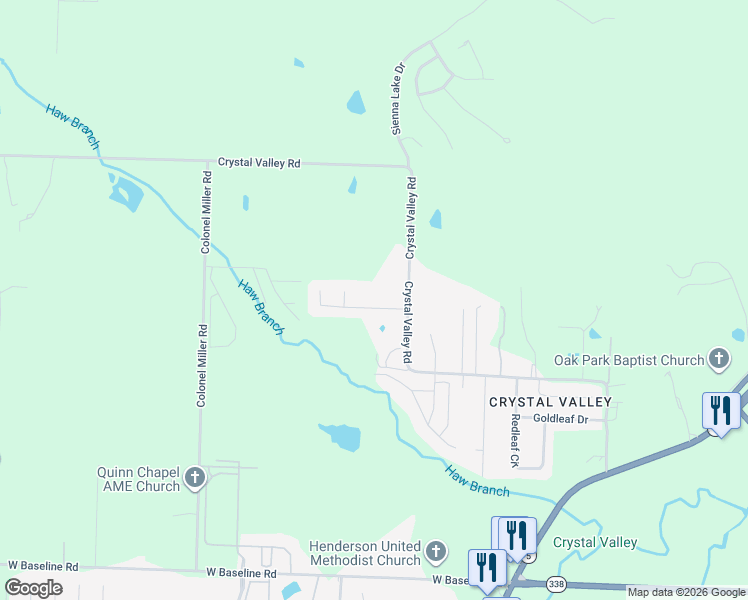 map of restaurants, bars, coffee shops, grocery stores, and more near 12 Crystalwood Drive in Little Rock