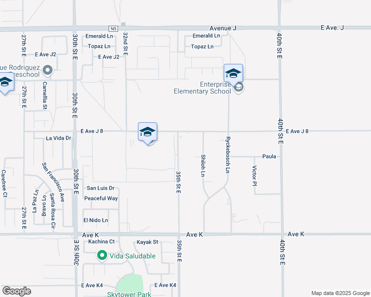map of restaurants, bars, coffee shops, grocery stores, and more near 43932 35th Street East in Lancaster