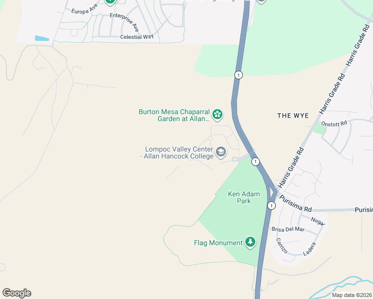 map of restaurants, bars, coffee shops, grocery stores, and more near 1 Hancock Drive in Lompoc