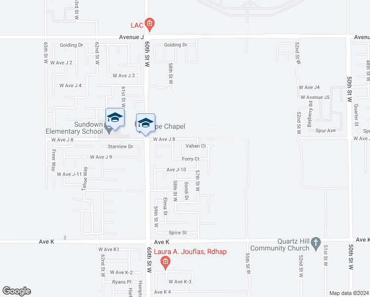 map of restaurants, bars, coffee shops, grocery stores, and more near 5730 Vahan Court in Lancaster