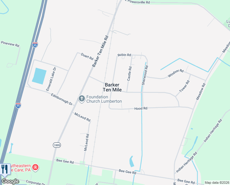 map of restaurants, bars, coffee shops, grocery stores, and more near 200-438 Forest Road in Lumberton