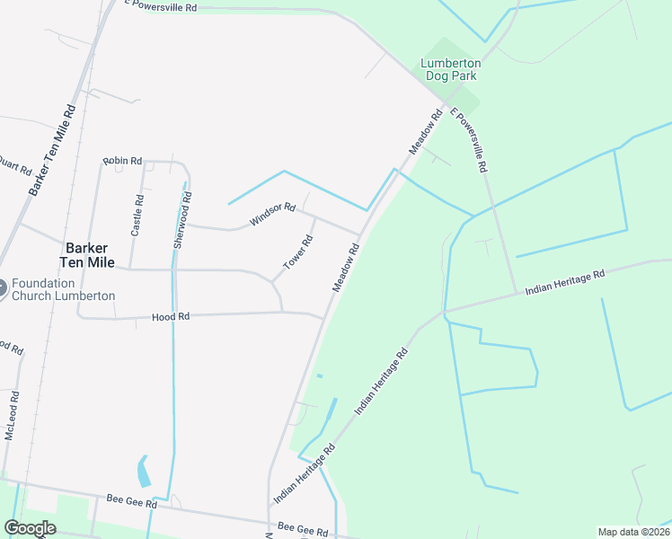 map of restaurants, bars, coffee shops, grocery stores, and more near 3253 Meadow Road in Lumberton