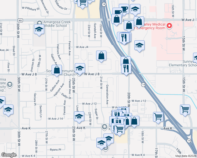 map of restaurants, bars, coffee shops, grocery stores, and more near 2108 Sunswept Circle in Lancaster