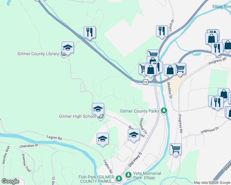 map of restaurants, bars, coffee shops, grocery stores, and more near in Ellijay