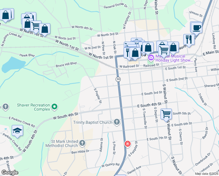 map of restaurants, bars, coffee shops, grocery stores, and more near 215 West South 2nd Street in Seneca