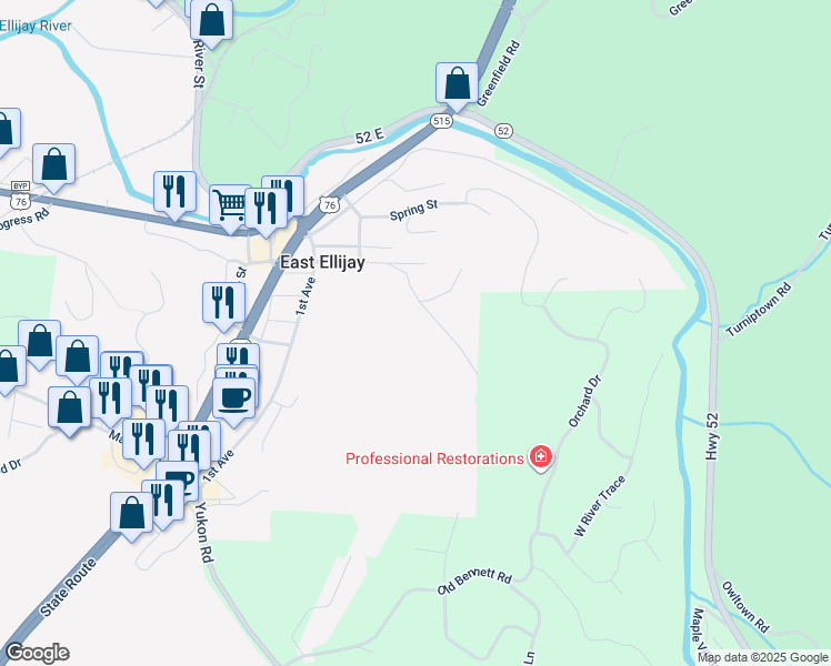 map of restaurants, bars, coffee shops, grocery stores, and more near 238 Walnut Street in East Ellijay