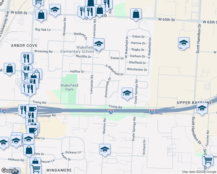 map of restaurants, bars, coffee shops, grocery stores, and more near 1 Mansfield Drive in Little Rock
