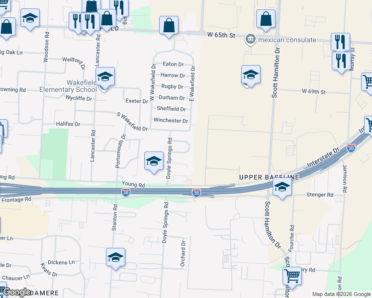 map of restaurants, bars, coffee shops, grocery stores, and more near 25 Clement Drive in Little Rock