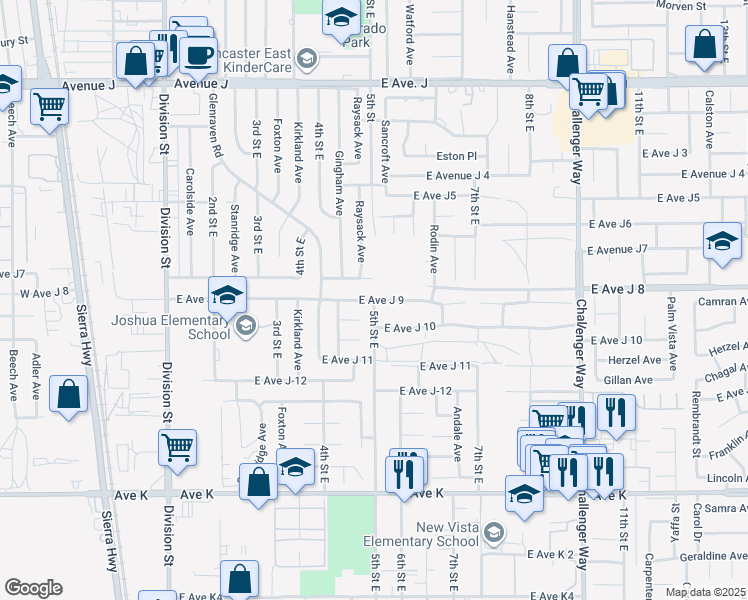 map of restaurants, bars, coffee shops, grocery stores, and more near 5th Street East in Lancaster