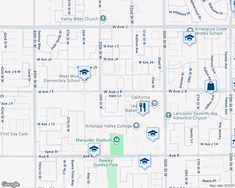 map of restaurants, bars, coffee shops, grocery stores, and more near 3259 Vahn Lane in Lancaster