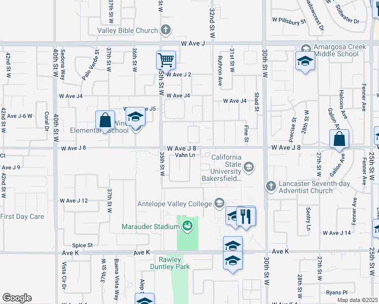map of restaurants, bars, coffee shops, grocery stores, and more near 3259 Vahn Lane in Lancaster